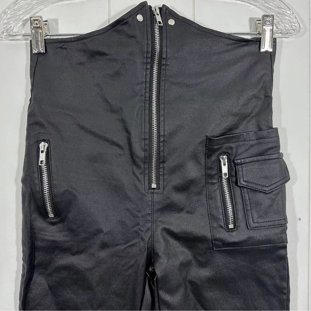 Akira Womens Black Moto Faux Leather Pants Hight Waist Sz Large Zip Front - Picture 3 of 11
